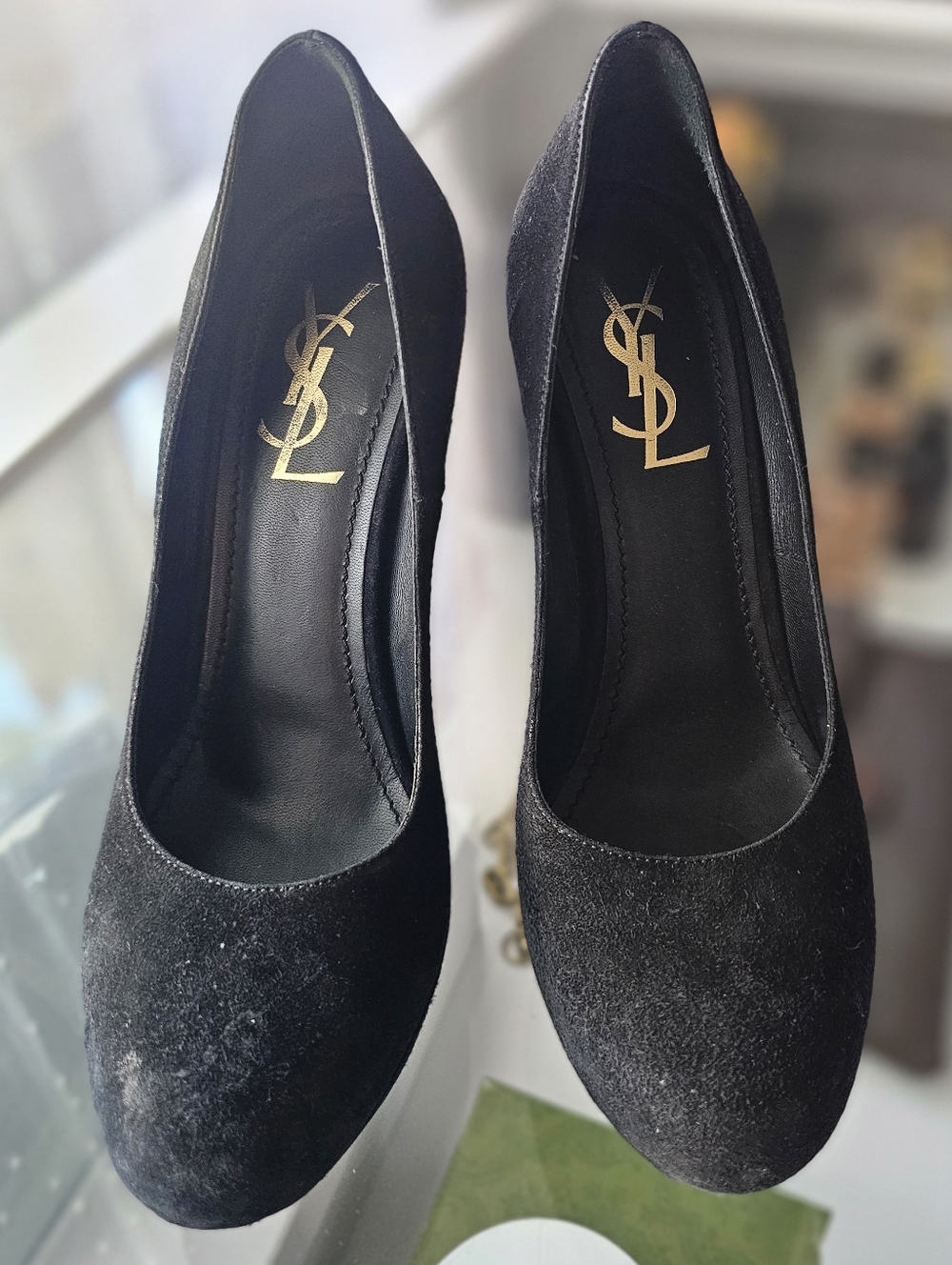 🌟AUTHENTIC Saint Laurent YSL Navy Suede Platform Heels - Size 37 - Picture 6 of 15